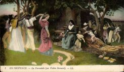 CPA Fantaisie Femme en provence La farandole Valere Bernard Folklore 