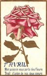 CPA Fantaisie Fleurs Roses 1er avril