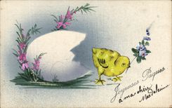 CPA Fantaisie Poussin oeuf Paques 