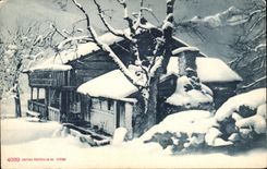 CPA Country cottage in snow