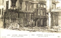 Las casas de CPA Amberes Brulees cierran Of el lugar verde Militaria