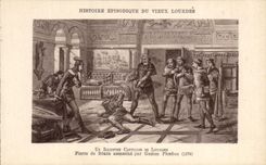 Episodical CPA Histoire Of the Old man Lourdes a famous captain of Lourdes Pierre de Bearn assassinates by Gaston Phoebus