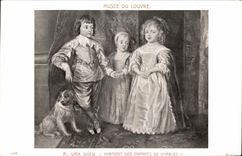 CPA Museum Of Louvre Van Dyck Portrait Of the Children Of Charles 1st Dog