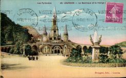 CPA Lourdes the Basilica and Vlerge