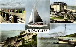 CPSM Houlgate la Plage Les rochers noires golf miniature le port Un voilier