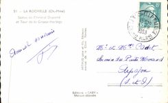 Estatua de CPSM La Rochelle del almirante Duperre y viaje del reloj grande