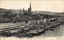 CPA Rouen Seen from of the Transporter bridge Boats