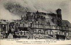 CPA Countryside of the Cathedral of Rheims On Fire Militaria