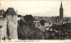 CPA Caen Les remparts et l'Eglise Saint Pierre