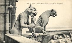 Detalle de CPA Paris Church Notre Dame del diablo de las canerias del humo de las esculturas