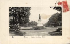 CPA Rheims Public garden And Statue Colbert
