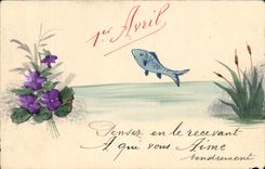 CPA Fantaisie 1er avril poisson (dessin a la main)