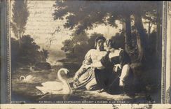 CPA Deux Chatelaines Donnant A Manger a un cygne Revoil 
