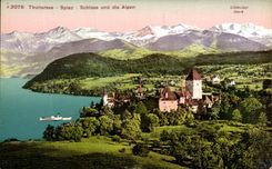 CPA Thunersee Spiez Schloss Und Die Alpen