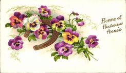 CPA Fantaisie Bonne annee fleurs fer a cheval