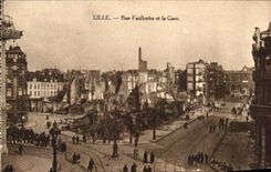 CPA Lille Street Faidherbe and Train station Militaria