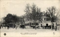 CPA Limoges el lugar de Jourdan y el hotel del 12mo cuerpo del ejercito Militaria
