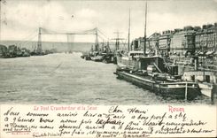 CPA Rouen the Transporter bridge and the Seine Boats barges