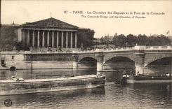 CPA Paris La House of Commons and Bridge of the Harmony Barges