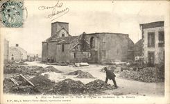 Los lugares del La de CPA Bazeilles y la iglesia en el dia siguiente del Militaria luchan