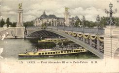 CPA Paris Pont Alexandre III et le Petit Palais peniche