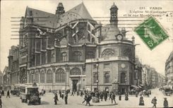 CPA Paris L'eglise St Eustache et la rue Montmartre