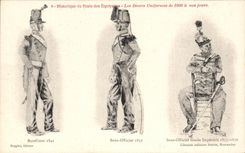 CPA Historique du Train des Equipages Les divers Uniformes Bataillons 1841 Militaria