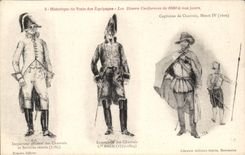 CPA Historique du Train des Equipages Les Divers Uniformes Charrois Militaria 