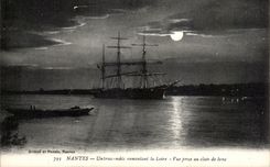 CPA Nantes One three Chechmates Remontant La the Loire Seen from With the Moonlight Sailing Boat