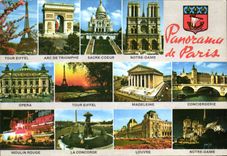 CPM Panorama de Paris Tour Eiffel Arc de Triomphe Sacre Coeur Opera