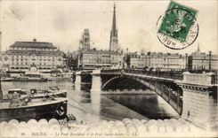 CPA Rouen the Boieldieu Bridge and the Bridge Saint Sever Artois Boat