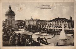 CPA Mannheim Friedridisplaiz mit Wasserturm und Rosengarten
