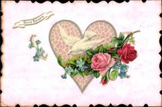 CPA Fantaisie Fleurs Colombe Coeur