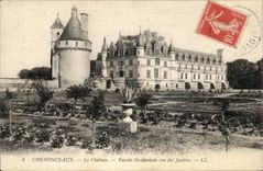 CPA Chenonceaux la vista occidental del ataque frontal del castillo de los jardines