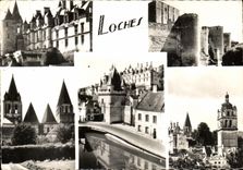 CPSM Loches Le Chateau et la Porte des Cordeliers Le Chateau Le Vieux Chateau et le Donjon Collegiale St Ours Tour St 
