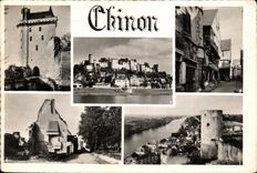 CPSM Chinon Overall picture of the Castle the Tower of the Clock Old women houses street Voltaire