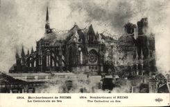 CPA Bombardment of Rheims the Cathedral on Fire Militaria