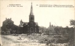 CPA Minaucourt the Church and the Houses Bombardees Militaria