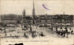 CPA Rouen the Carnot Place the Boieldieu Bridge And the Cathedral