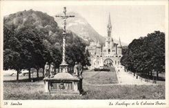 CPA Lourdes Le basilique et le Calvaire Breton