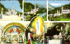 CPA Souvenir de Lourdes La basilique Vue de l'Esplanade