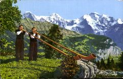CPA Alphornbleser mit Eiger Monch Jungfrau