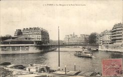 CPA Paris the Mortuary and the Bridge Saint Louis Barge