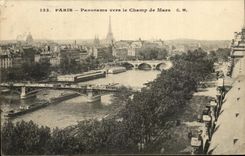 Panorama de CPA Paris hacia Field de la torre Eiffel de marcha
