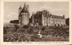 CPA Chenonceaux el castillo el ataque frontal occidental visto de los jardines
