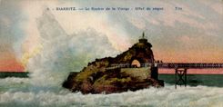 CPA Biarritz Le Rocher de la Vierge Effet de Vague