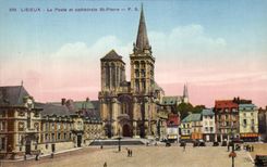 CPA Lisieux La Poste and Cathedrale St Pierre