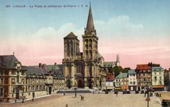 CPA Lisieux the station and Cathedralte St Pierre