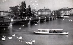 CPA Geneva Bridge Of Mont Blanc Boat Swan