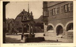 VINTAGE POSTCARD Boersch Places L Town hall and Renaissance well